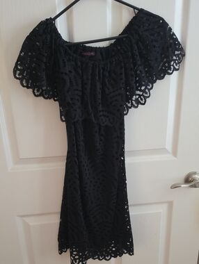 Material Girl Black Off-Shoulder Lace Mini Dress